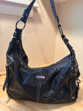 The Sak Black Leather Hobo with Contrast Stitching